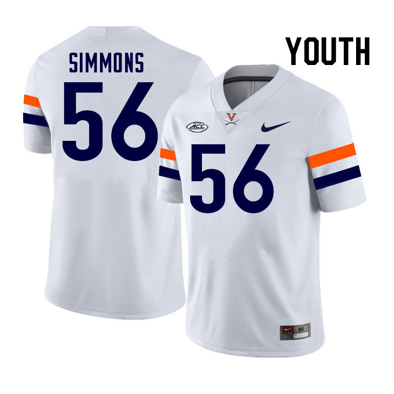 Youth Virginia Cavaliers #56 Tyler Simmons College Football Jerseys Stitched-White